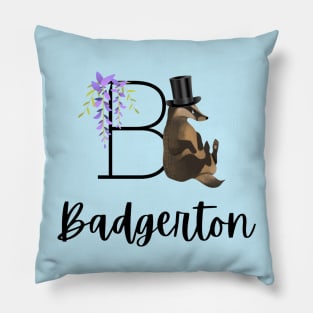 Bridgerton Funny Badger Top Hat Badgerton Purple Flower Wisteria Black Pillow