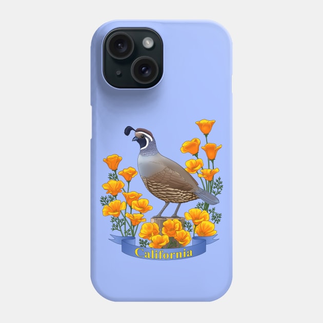 California State Bird Quail and Poppy Flower Phone Case by csforest