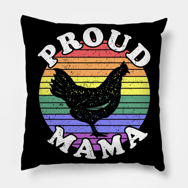 Retro LGBT Proud Chicken Mama Pillow by KawaiinDoodle