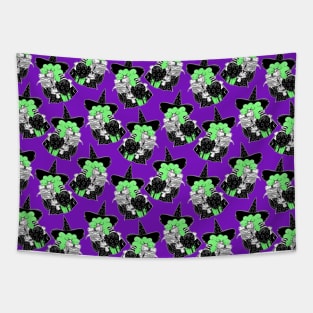 Bookworm Witch - Green and Purple Pattern Tapestry