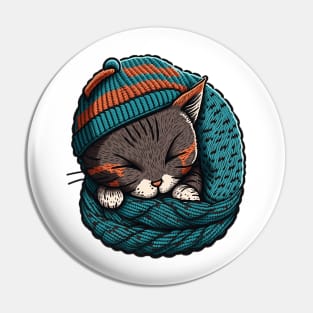 Cute Sleepy Little Kitty Cat Knitten Kitten Pin