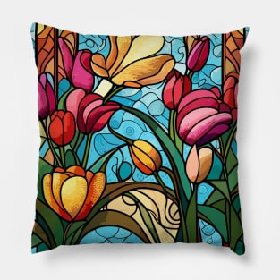 Tulip Stained Glass Art Pillow