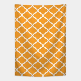 Bright Orange White Quatrefoil Lattice Pattern Tapestry