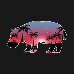 Hippopotamus Beautiful Sunset Beach Palm Tree T-Shirt