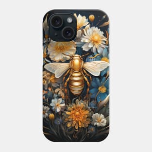 Bees and wildflowers on dark blue Phone Case