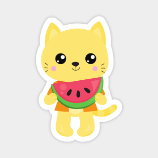 Hawaii Cat, Cute Cat, Yellow Cat, Watermelon, Luau Magnet