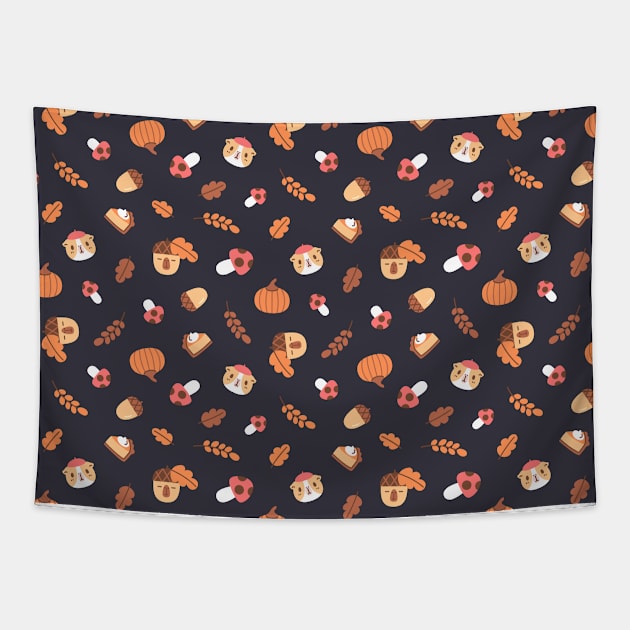 Guinea pig Fall Pattern, Bubu and Moonch Tapestry by Noristudio