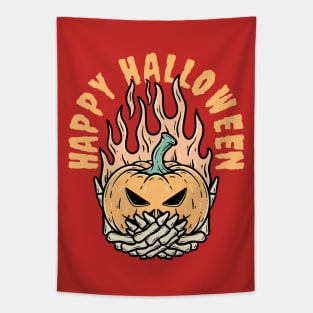 Happy Halloween Pumpkin Fire Tapestry