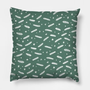 Christmas branches and stars -sage and white Pillow