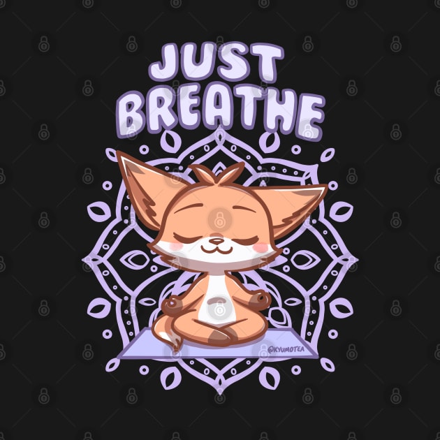 Cute Fox Just Breathe Meditating Lotus pose by Kyumotea