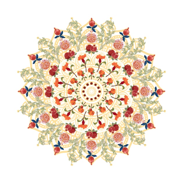 Rosh Hashana, Shana Tova! Pomegranate Mandala for Jewish New Year by ariverde