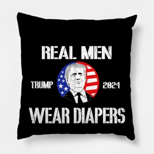 Distressed Retro Vintage Real Men Wear Diapers Trump 2024 Pillow