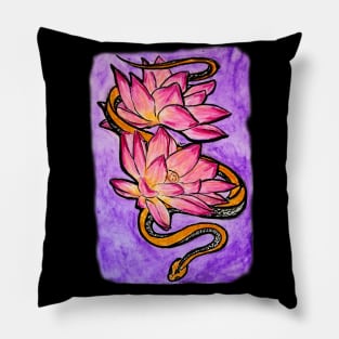 Pink Lotus, Orange Snake Pillow