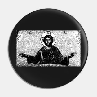 Eastern Orthodox Jesus Christ Pantocrator Icon Linocut Pin