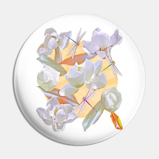 Magnolias and Dragonflies (Yellow Satin) Pin