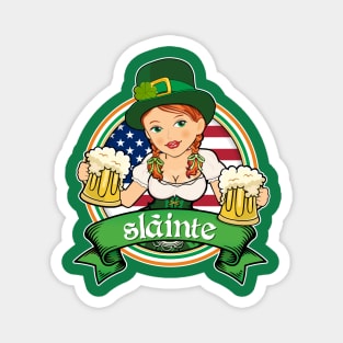 Irish Redhead Beer Maid American Flag Magnet