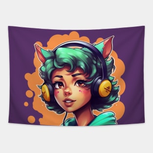 Manga style anime cat girl Tapestry