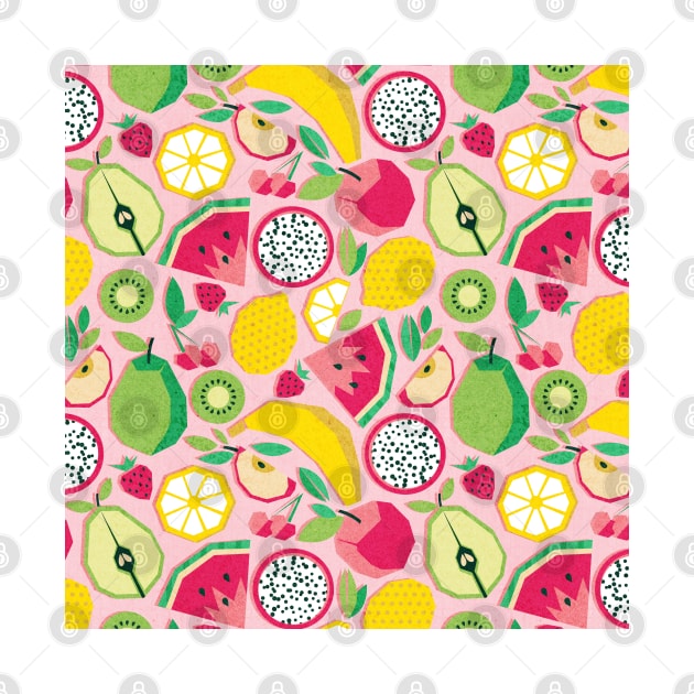 Paper cut geo fruits // pattern // pink background by SelmaCardoso