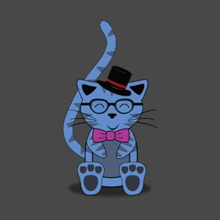 Blue Hipster Cat T-Shirt