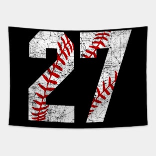 Vintage #27 Baseball Laces Baseball Mom Jersey Love Baseball T-shirt Tapestry