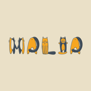 Malia | Girl Name | Cat Lover | Cat Illustration T-Shirt