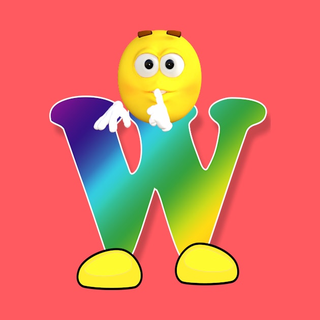 Letter W Alphabet Smiley Monogram Face Emoji Shirt for Men Women Kids by PatrioTEEism