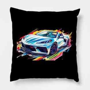 Silver Flare HTC C8 Corvette Supercar Racecar Muscle Car Hardtop Convertible Corvette C8 Color Splash Pillow