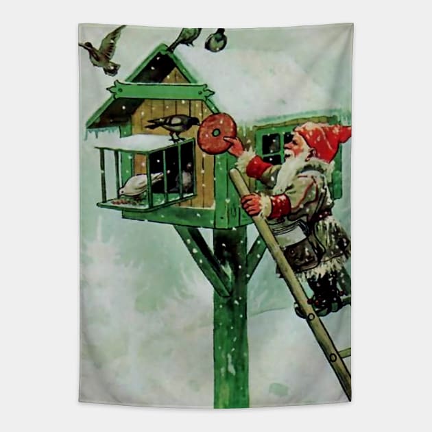 “Feeding Winter Birds” by Jenny Nystrom Tapestry by PatricianneK