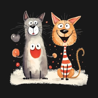 Whimsical Cat Tales: Cartoon Cats Watercolor Illustration T-Shirt