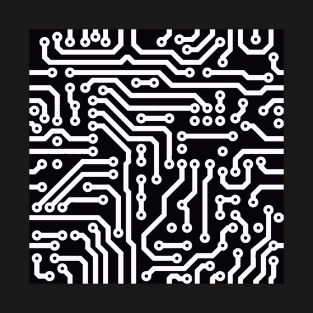 Computer Chip Circuit Tech Pattern - Black & White T-Shirt