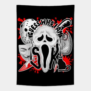 Scream Mask and various Horror Scary Characters Collage Tapestry