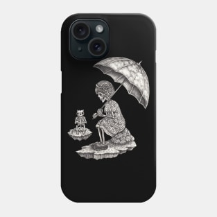 Fantasy surreal cat and girl skull. Phone Case