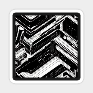 black and white mechanical electronic cyberpunk  pattern Magnet