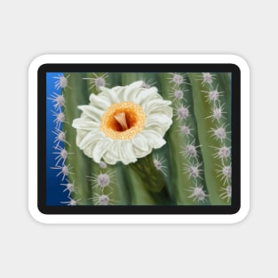 Saguaro Cactus White Flower Art Magnet