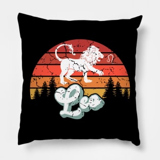 Leo Zodiac Sign -Distressed Retro Sunset Pillow