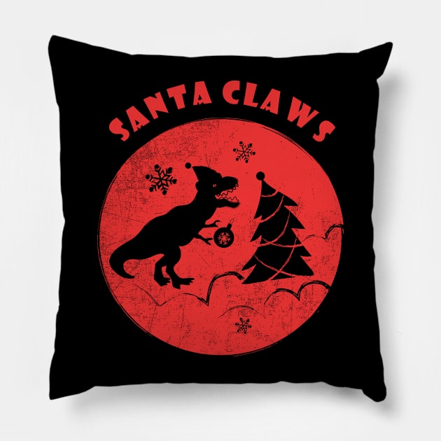 Santa Claws Shirt Funny T-Rex Dino Christmas Tshirt Holiday Gift Christmas Party Dinosaur Tee Pillow by NickDezArts