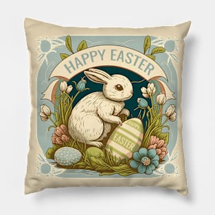 Vintage Easter Bunny Funny Floral Egg Hunting Rabbit Happy Easter Pillow