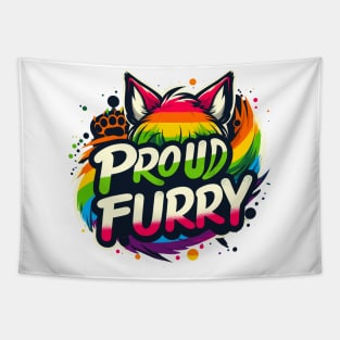 Proud Furry Fox Wolf Rainbow Cute Furry Fursona LGBTQ Fandom Tapestry