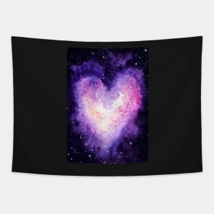 Watercolor Heart Shape Nebula and Outer Space Tapestry