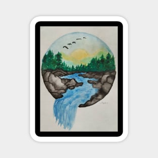 A flock of birds flying high above falling water Magnet