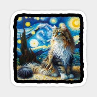 Domestic Long Hair Starry Night Inspired - Artistic Cat Magnet