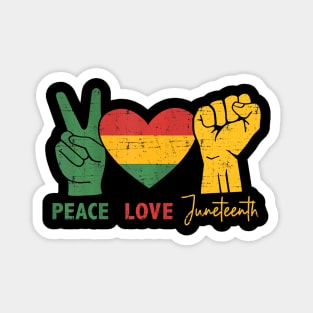 Peace Love Juneteenth with african flag heart and fist Magnet