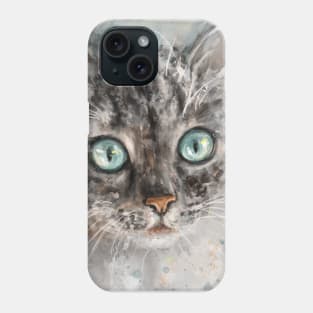 Chaotic Painting of a Grey and White Cat with Gorgeous Light Blue Eyes Phone Case