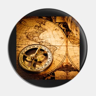 Vintage Beautiful Abstract Old Compass and Rope on Vintage Map 1752 Pin