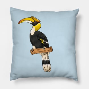 Great hornbill bird cartoon illustration Pillow