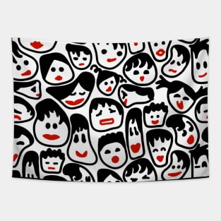 Wonky Faces With Red Lips All Over Print Tapestry