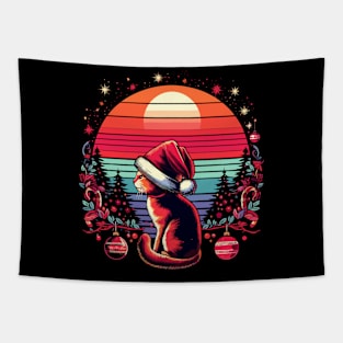 Meowy Christmas Retro cat vintage sunset Tapestry