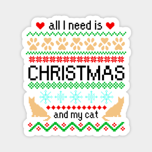 All I Need is Christmas and My Cat Ugly Sweater Magnet