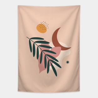 Palm Leaf & Moon - Modern Abstract Art Tapestry