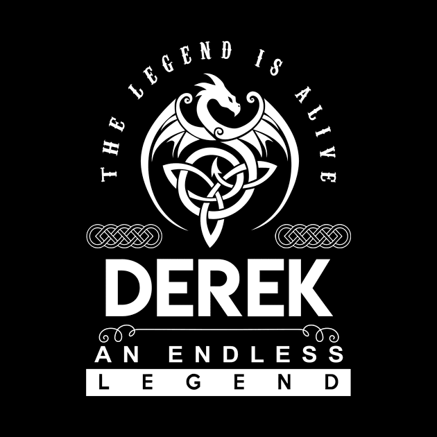 Derek Name T Shirt - The Legend Is Alive - Derek An Endless Legend Dragon Gift Item by riogarwinorganiza